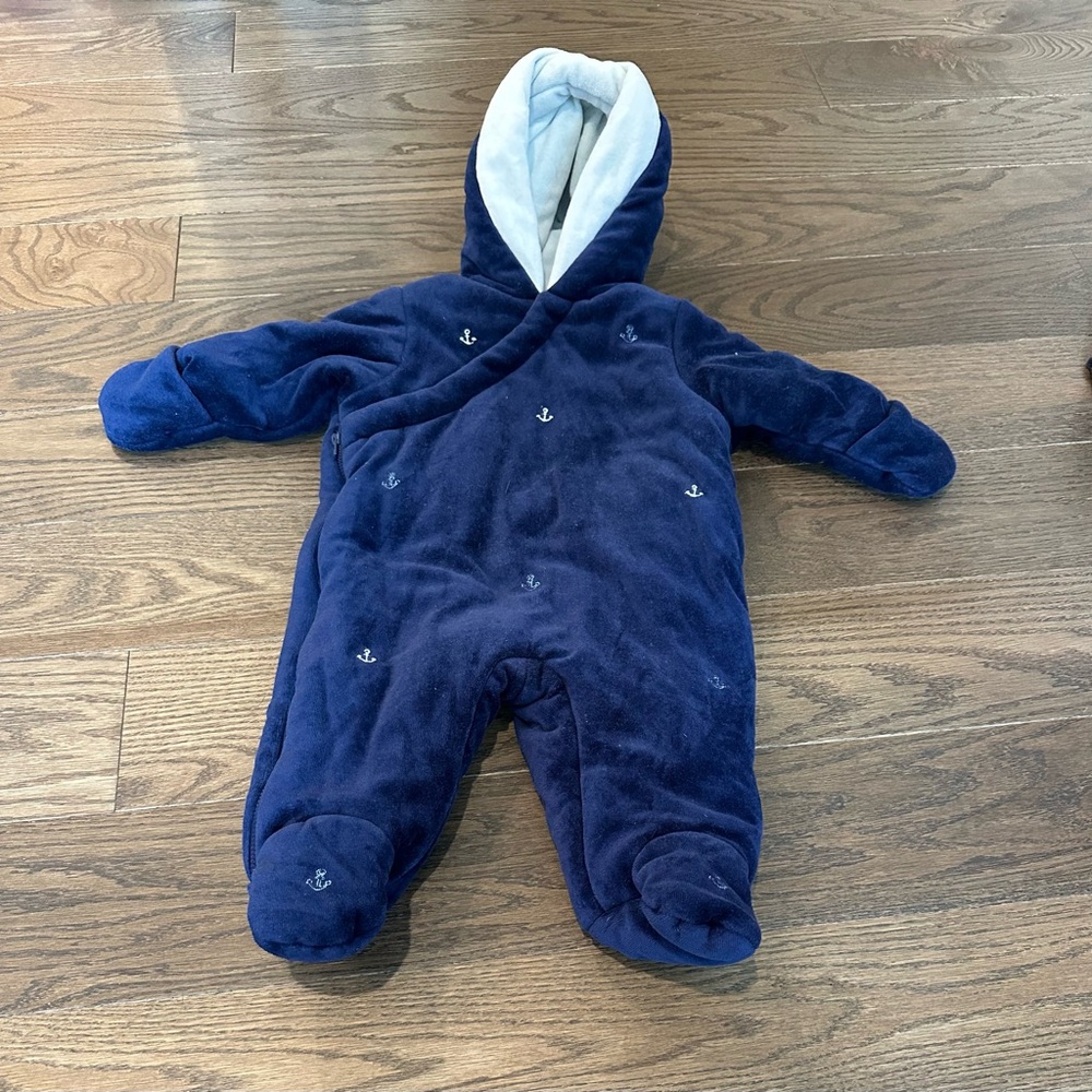 First Impressions Baby Snowsuit 3-6M | Navy Blue Anchor Print | Hooded